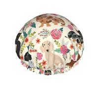 BKDODKS Dachshund Floral Print Shower Cap For Women Lightweight Reusable Softdouble Waterproof Layers Leakproof., Black