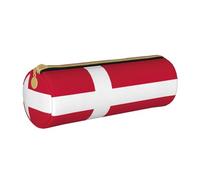 BKDODKS Danish Flag Print Leather Pencil Case for Men Women Lightweight Zipper Pencil Case White One Size, White, Taglia Unica