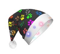 BKDODKS - Dog Paw Print Christmas Hat Black Unisex Adult Christmas Tree Light Up Santa Hat