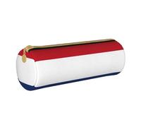 BKDODKS Dutch Flag Print Leather Pencil Case for Adults Unisex with Zipper Lightweight, White, Taglia Unica