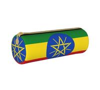 BKDODKS Ethiopia Flag Print Leather Pencil Case for Adults Unisex Zipper Lightweight White One Size, White, Taglia Unica