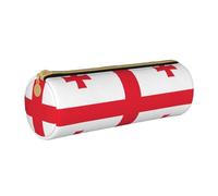 BKDODKS Georgia Flag Print Leather Pencil Case for Adults Unisex Zipper Lightweight White One Size, White, Taglia Unica