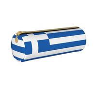 BKDODKS Greek Flag Print Leather Pencil Case for Adults Unisex Zipper Lightweight, White, Taglia Unica
