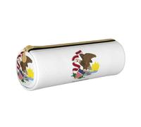 BKDODKS Illinois State Flag Print Leather Pencil Case for Adults Unisex Zipper Lightweight, White, Taglia Unica