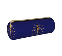 BKDODKS Indiana Flag Print Leather Pencil Case for Adults Unisex Zipper Lightweight, White, Taglia Unica