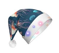 BKDODKS Jellyfish Pattern Print Led Christmas Hat Unisex Adult Beanie Xmas Tree Light Up Hat Vibrant Santa Hat
