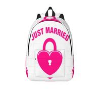 BKDODKS Just Married Print Versatile And Stylish Canvas Backpack - Trendy Casual Bag, Work Travel Casual Bag, Black, S