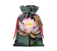 BKDODKS Lotus Flower White Print Christmas Wrapping Bags Festive Gift Sacks Ribbon Tags,Candy Wrapper Xmas Party