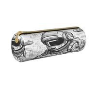 BKDODKS Monochrome Sketch Style Gaming Print Adults Leather Pencil Case Pouch Men Women Pencil Pouch with Zipper Lightweight