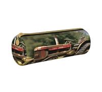BKDODKS Old Tractor Photoes Farm Print Adults Leather Pencil Case Pouch Men Women Pencil Pouch with Zipper Lightweight