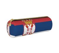 BKDODKS Serbia Flag Print Leather Pencil Case for Adults Unisex Zipper Lightweight, White, Taglia Unica