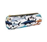 BKDODKS Sharks pattern Print Adults Leather Pencil Case Pouch Men Women Pencil Pouch with Zipper Lightweight