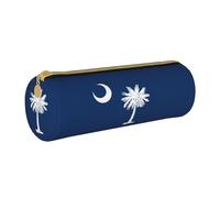 BKDODKS South Carolina Flag Print Leather Pencil Case for Adults Unisex Zipper Lightweight White One Size, White, Taglia Unica