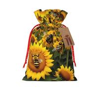 BKDODKS Sunflower Bees Print Christmas Wrapping Bags Festive Gift Sacks Ribbon Tags,Candy Wrapper Xmas Party