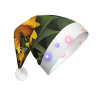 BKDODKS Sunflower Bees Print Led Christmas Hat Unisex Adult Beanie Xmas Tree Light Up Hat Vibrant Santa Hat