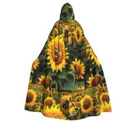 BKDODKS Sunflower Bees Print Versatile Hooded Cloak Halloween Cloak Total Cosplay Parties Festivals Hooded Cloak