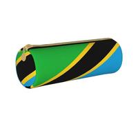 BKDODKS Tanzania Flag Print Leather Pencil Case for Adults Unisex Zipper Lightweight, White, Taglia Unica