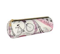 BKDODKS The Paris Tower and a Bicycle Print Adults Leather Pencil Case Pouch Men Women Pencil Pouch with Zipper Lightweight