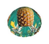 BKDODKS Tropical Pineapple Hawaiian Print Shower Cap For Women Lightweight Reusable Softdouble Waterproof Layers Leakproof., Black