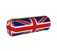 BKDODKS Union Jack Print Leather Pencil Case for Men Women Adults Zipper Lightweight White One Size, White, Taglia Unica