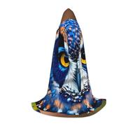 BKDODKS - Unisex Hooded Cloak with Blue Owl Print 1 for Cosplay, Gothic, Renaissance and More