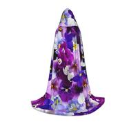 BKDODKS - Unisex purple flower print hooded cloak for cosplay, gothic, renaissance and more