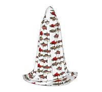 BKDODKS - Unisex Salmon Print Hooded Cloak for Cosplay, Gothic, Renaissance and More