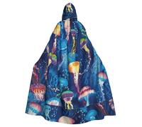BKDODKS - Versatile Hooded Cloak with Colorful Jellyfish Print, Halloween Cloak, Cosplay Party, Festival, Hooded Cloak