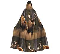 BKDODKS Wildlife Hunting Deer Bear Elk Print Hooded Cloak Men Women â€“ Versatile Cosplay Cloak Halloween Carnivals Theme Decor