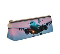 Bkdogkt Airplane in The Evening Lights Print Simple Pencil Case Triangle Pouch for Pens Makeup Art Supplies Daily Essentials, White, One Size