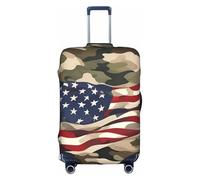 Bkdogkt American flag Camouflage Print Protective Suitcase Cover Washable Travel Luggage Protector with Concealed Zipper, White, Small