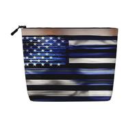 Bkdogkt American Thin Blue Line Flag Print Work Bag Essentials Single-layer Makeup Bag Travel Cosmetic Organizer Large Capacity, Black, One size