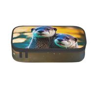 Bkdogkt Animal Cute Brown Otters Print 8.3 x 2 x 3.7 In Large Capacity Pencil Case Functional Storage for Office Travel