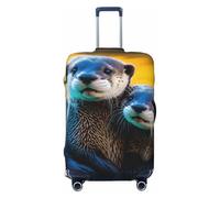 Bkdogkt Animal Cute Brown Otters Print Fashionable Suitcase Cover Personalized Luggage Protector for Travel and Business, Black, Medium