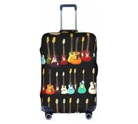 Bkdogkt Art Guitar Pattern Print Protective Suitcase Cover Washable Travel Luggage Protector with Concealed Zipper, White, Small