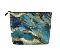 Bkdogkt Azurite Teal and Foil Gold Oil Marble Pattern Print Work Bag Essentials Single-layer Makeup Bag Travel Cosmetic Organizer Large Capacity, Black, One Size