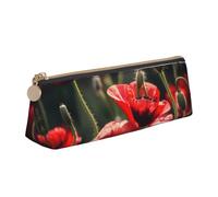 Bkdogkt Beautiful Red Poppy Flower Print Simple Pencil Case Triangular Pen Pouch Makeup Supplies Daily Essentials, White, One Size, White, One Size