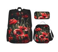 Bkdogkt Beautiful Red Poppy Flower Print Versatile Adjustable Shoulder Fashion Backpack Lunch Bag Pencil Case Large Capacity, Black, One Size, Black, One Size