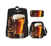 Bkdogkt Beer Print Versatile Adjustable Shoulder Fashion Backpack Lunch Bag Pencil Case Large Capacity, Black, One Size, Black, One Size