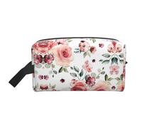 Bkdogkt Blossoming Rose Flowers Print Large Capacity Cosmetic Organizer for Women and Men Portable Travel Makeup Pouch, White, One Size