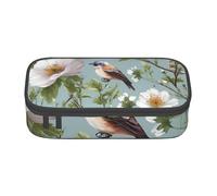 Bkdogkt Blossoming Wildflowers Birds Leaves Branches Print 8.3 x 2 x 3.7 In Large Capacity Pencil Case Functional Storage for Office Travel