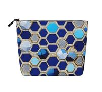 Bkdogkt Blue Hexagons and Diamond Print Work Bag Essentials Single-layer Makeup Bag Travel Cosmetic Organizer Large Capacity, Black, One size