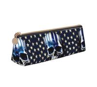 Bkdogkt Blue Stripe Stars Skull Print Simple Pencil Case Triangle Pouch for Pens Makeup Art Supplies Daily Essentials, White, One Size