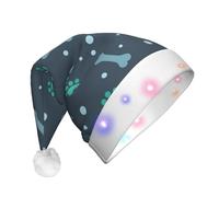 Bkdogkt Bones And Dog Claws Print Festive Led Christmas Hat With Unisex Comfortable For Xmas New Year Celebrations