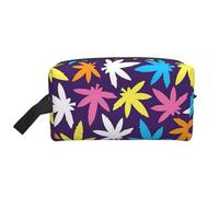 Bkdogkt Bright Colorful Weed Pattern Print Large Capacity Cosmetic Organizer for Women and Men Portable Travel Makeup Pouch, White, One Size