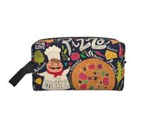 Bkdogkt Chef Pizza Print Large Capacity Cosmetic Organizer for Women and Men Portable Travel Makeup Pouch, White, One Size