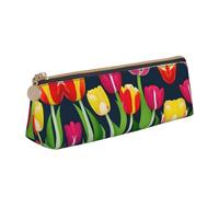 Bkdogkt Colorful Tulips pattern Print Simple Pencil Case Triangle Pouch for Pens Makeup Art Supplies Daily Essentials, White, One Size