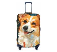 Bkdogkt Corgi Floral Flowers Spring Garden Print Protective Suitcase Cover Washable Travel Luggage Protector with Concealed Zipper, White, Small