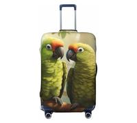 Bkdogkt Couple Parrots Olive Print Fashionable Suitcase Cover Personalized Luggage Protector for Travel and Business, Black, L