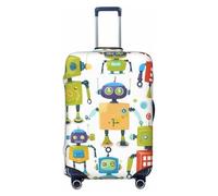 Bkdogkt Cute Cartoon Robots Print Fashionable Suitcase Cover Personalized Luggage Protector for Travel and Business, Black, Small